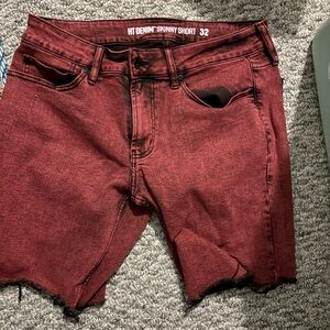 Red Denim Skinny Shorts